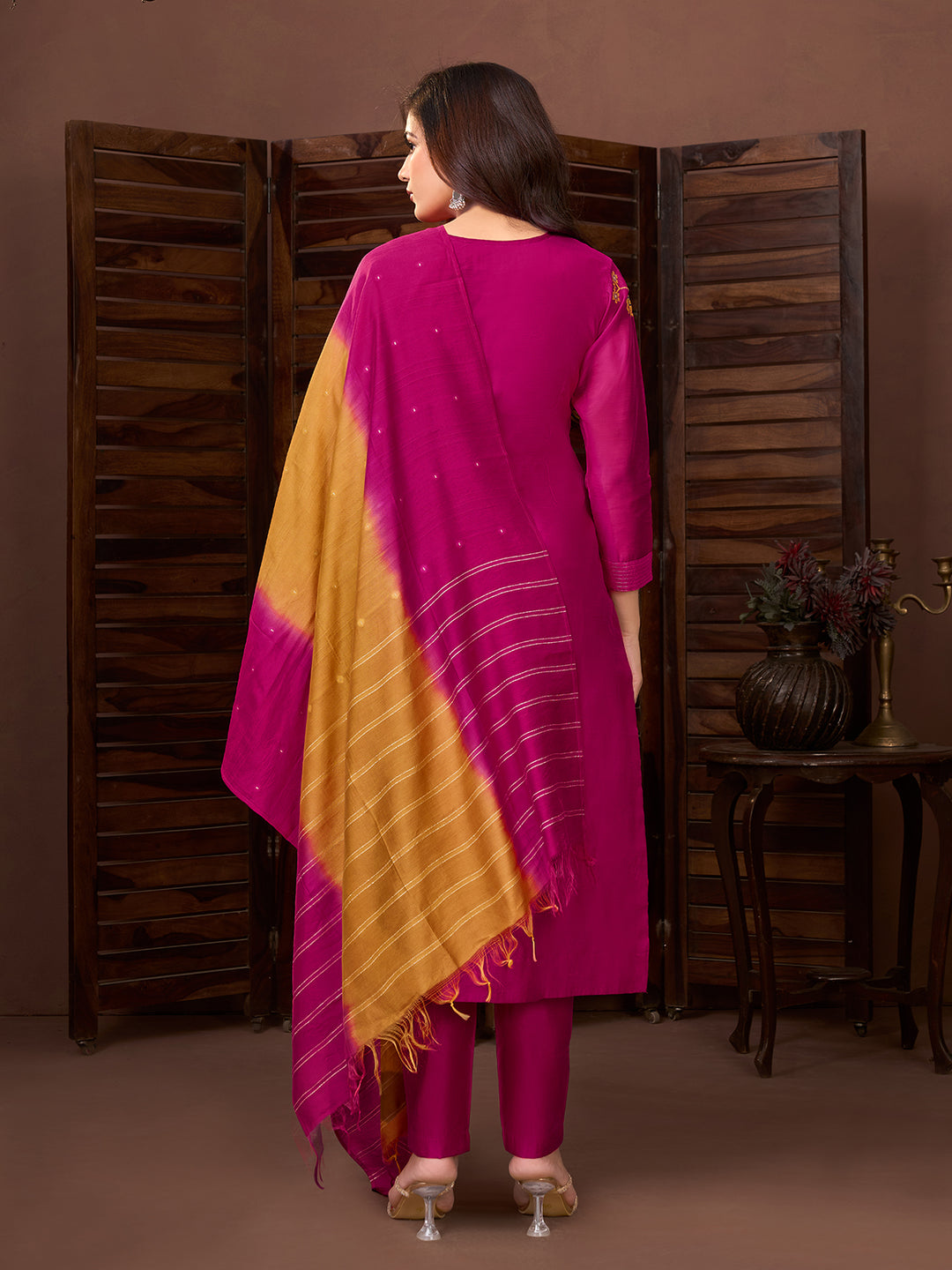 Fuchsia Pink Chanderi Suit Set