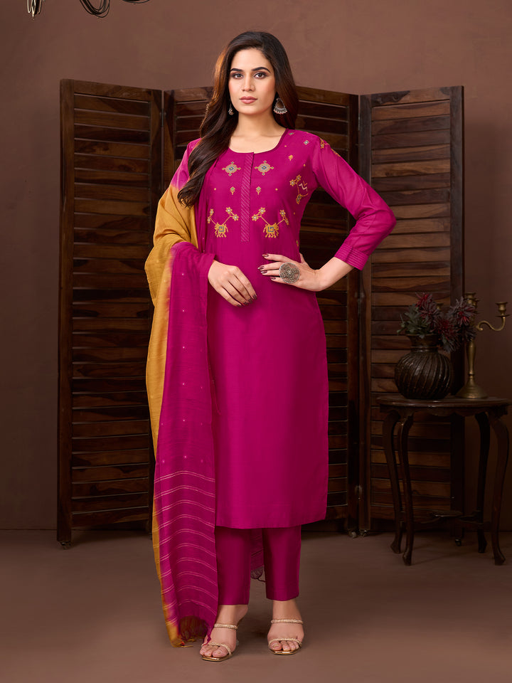Fuchsia Pink Chanderi Suit Set
