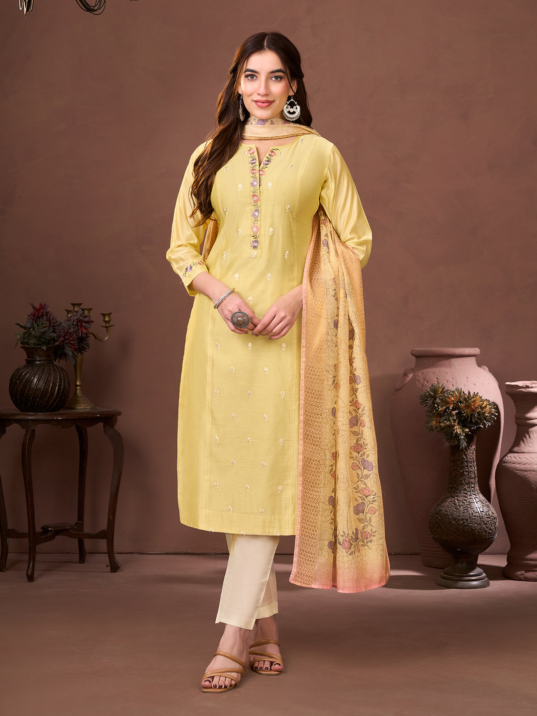 Yellow Chanderi Suit Set