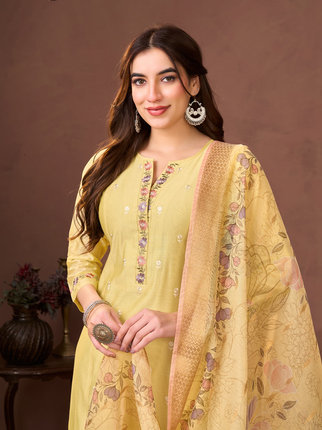 Yellow Chanderi Suit Set