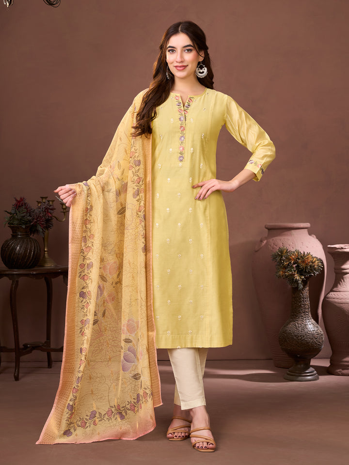 Yellow Chanderi Suit Set