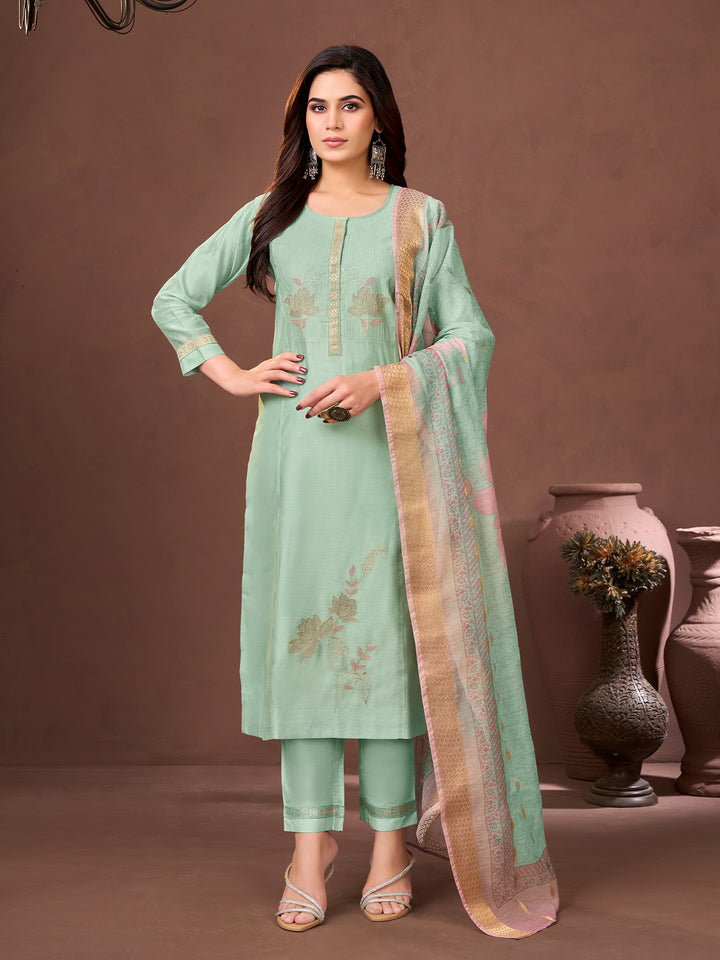 Sage Green Chanderi Suit Set