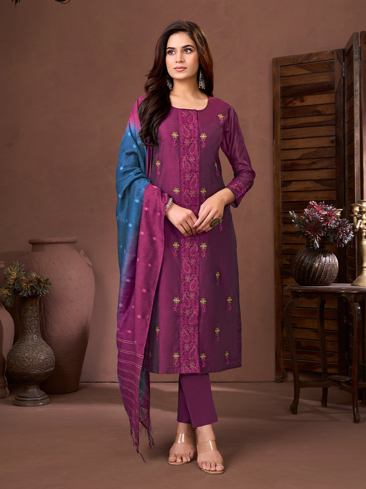 Regal Purple Chanderi Suit Set