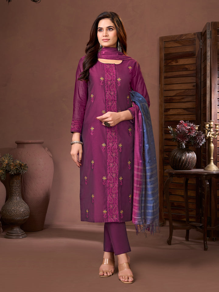 Regal Purple Chanderi Suit Set
