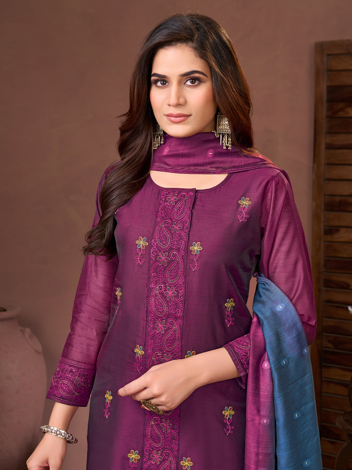 Regal Purple Chanderi Suit Set