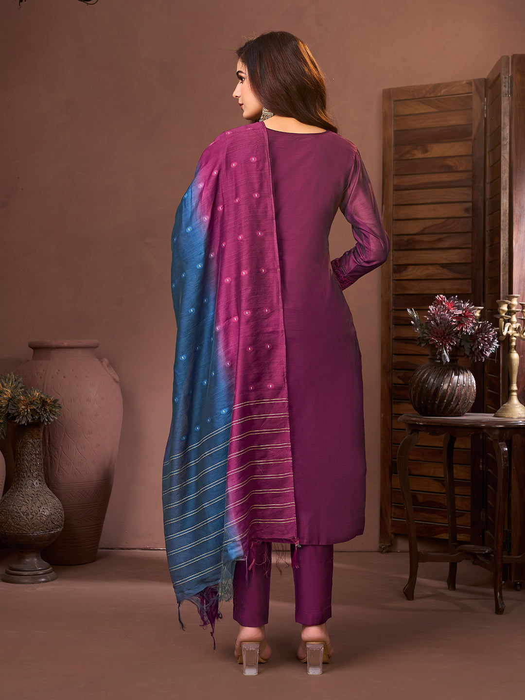 Regal Purple Chanderi Suit Set