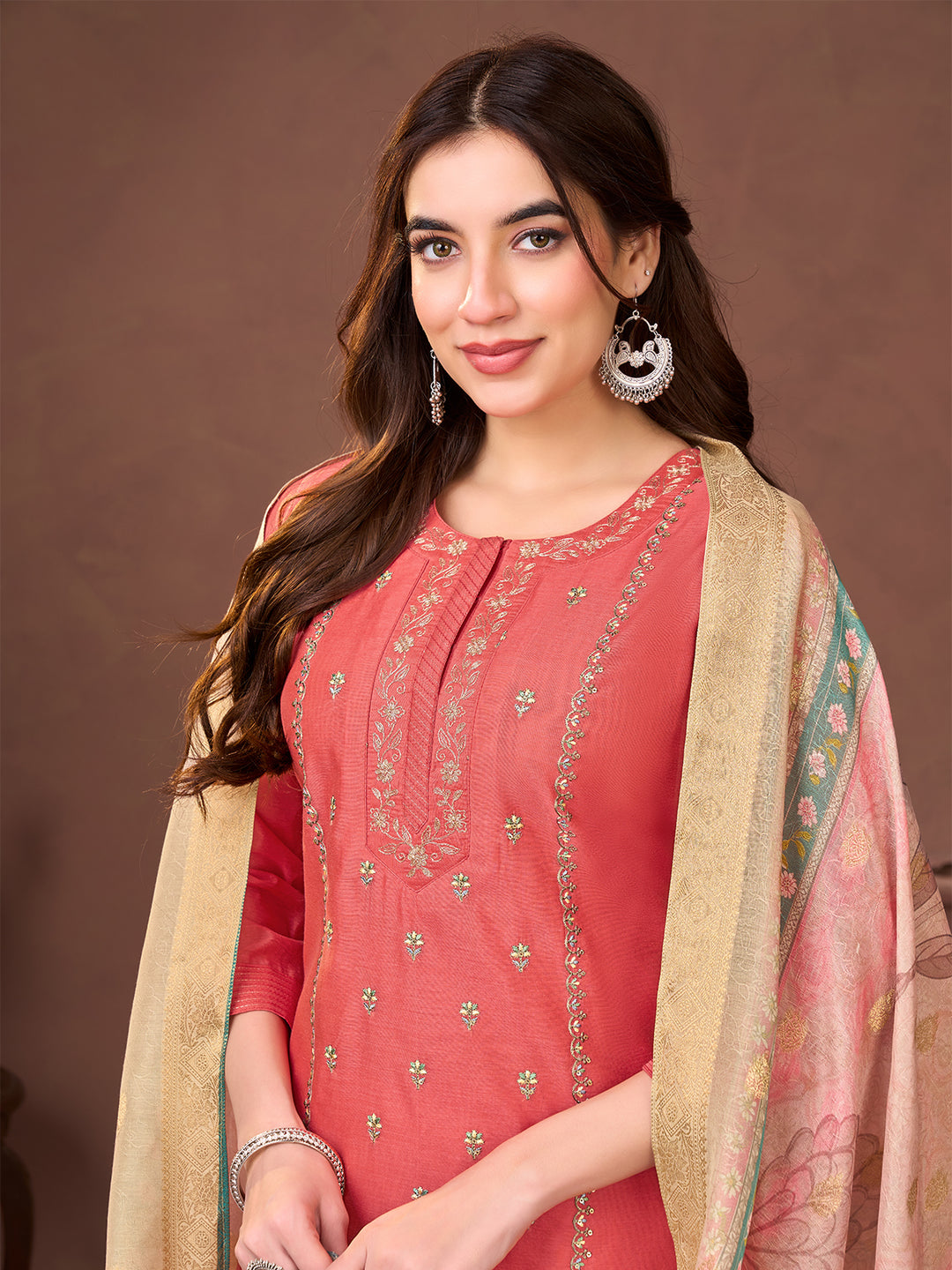 Coral Chanderi Suit Set