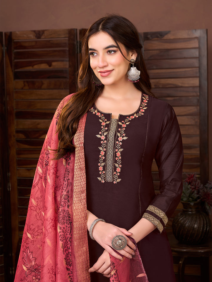 Brown Chanderi Suit Set