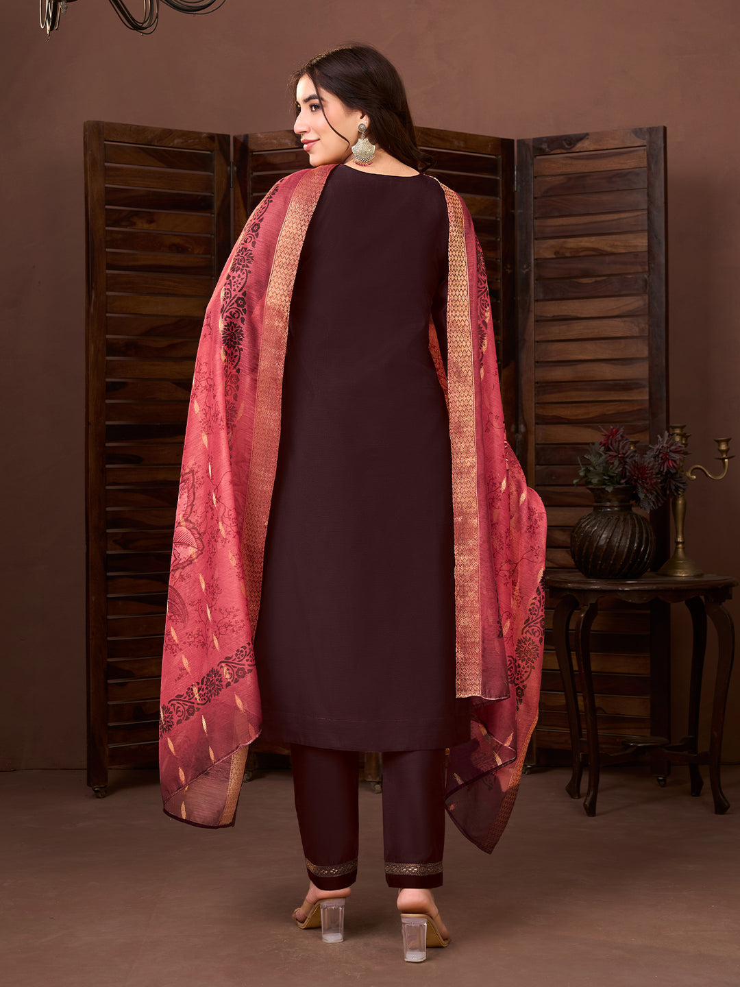 Brown Chanderi Suit Set