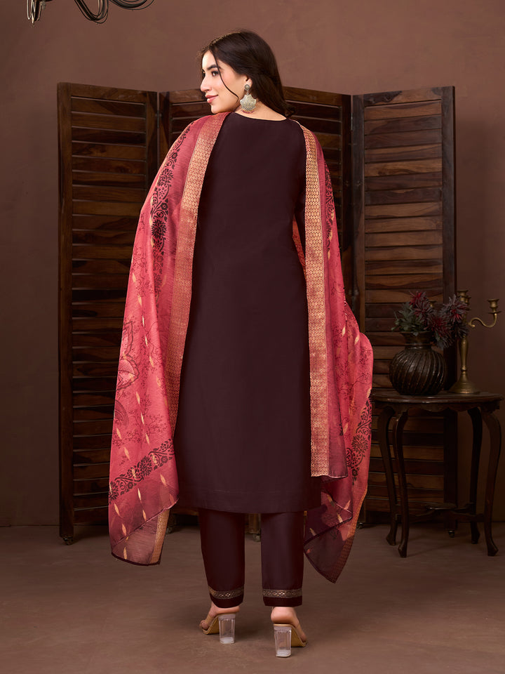 Brown Chanderi Suit Set