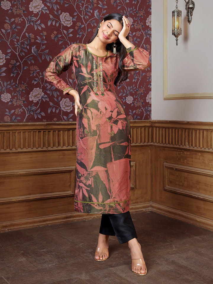 Green  Tissue Silk Kurti