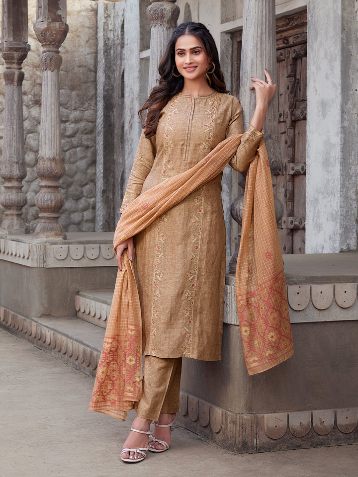 Camel Brown Linen Suit Set