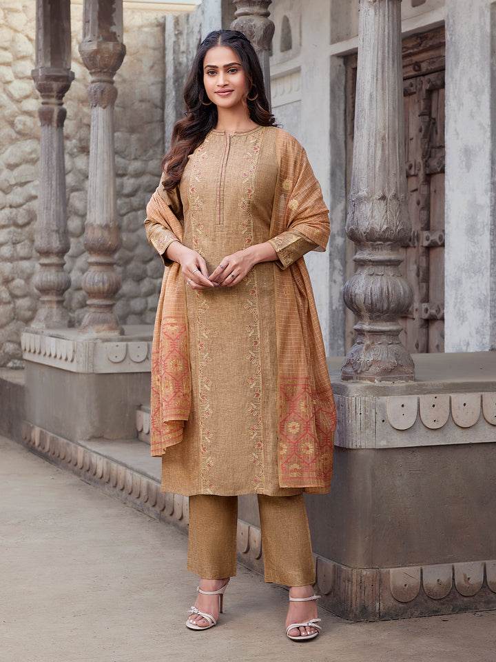 Camel Brown Linen Suit Set