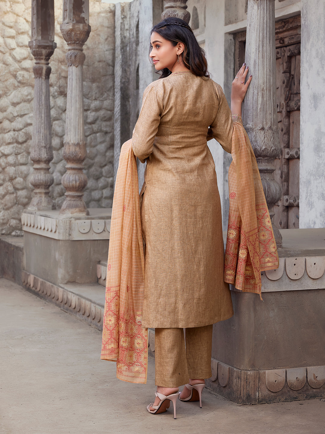 Camel Brown Linen Suit Set