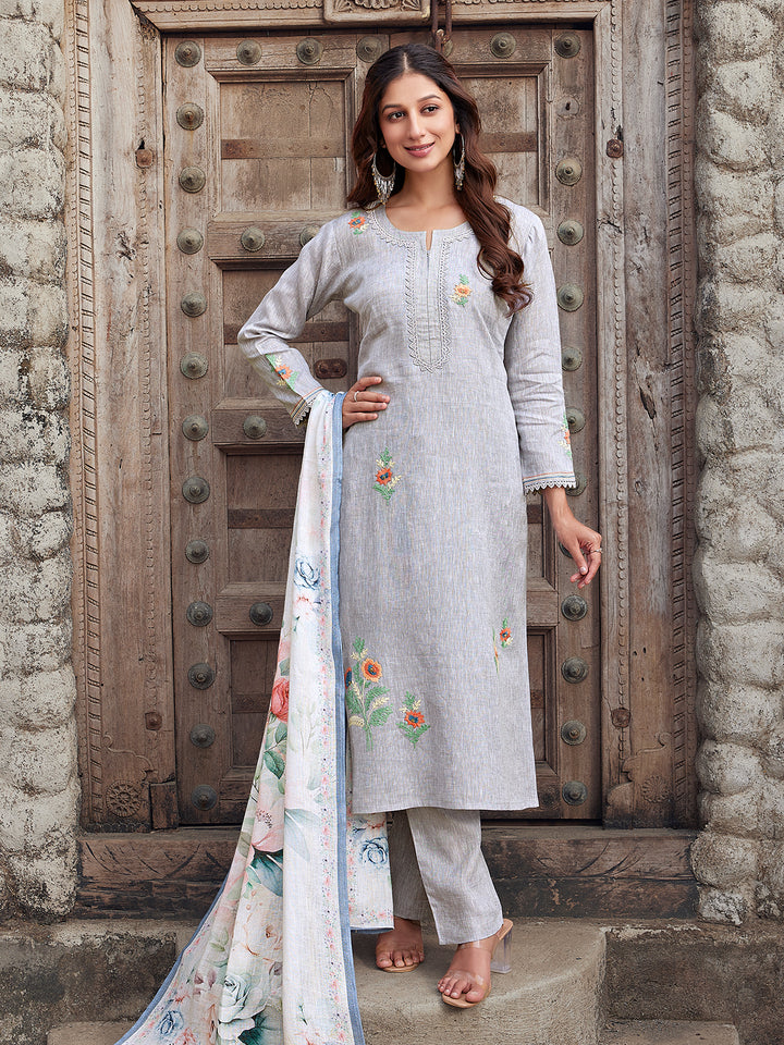 Mist Grey Linen Suit Set