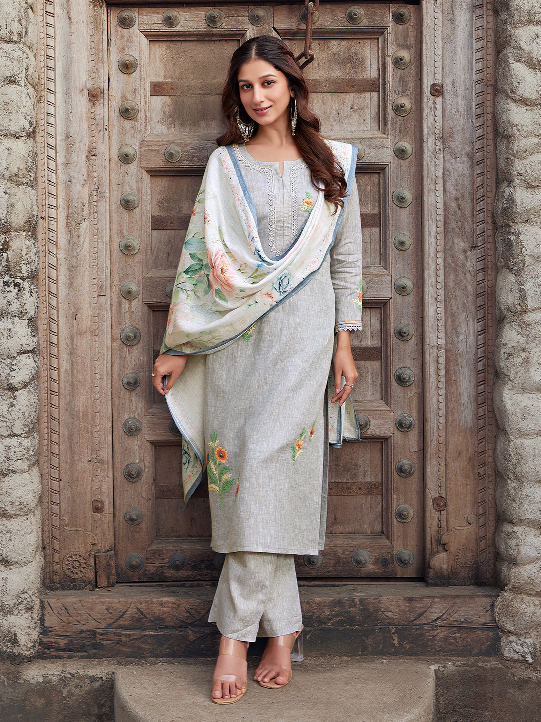 Mist Grey Linen Suit Set