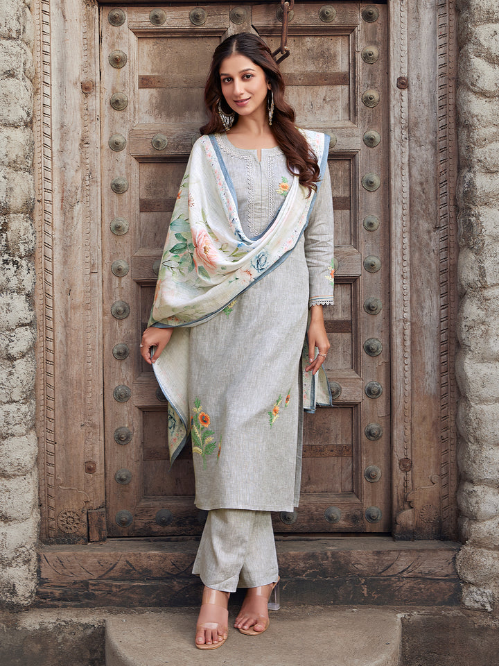 Mist Grey Linen Suit Set