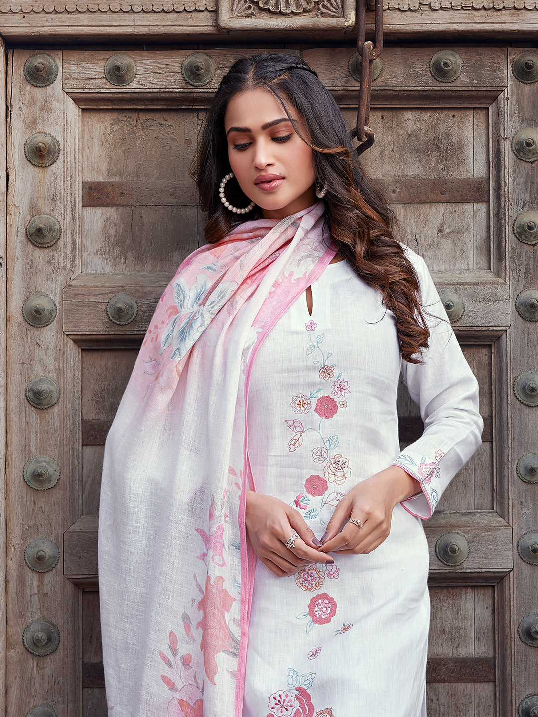 Pearl White Linen Suit Set