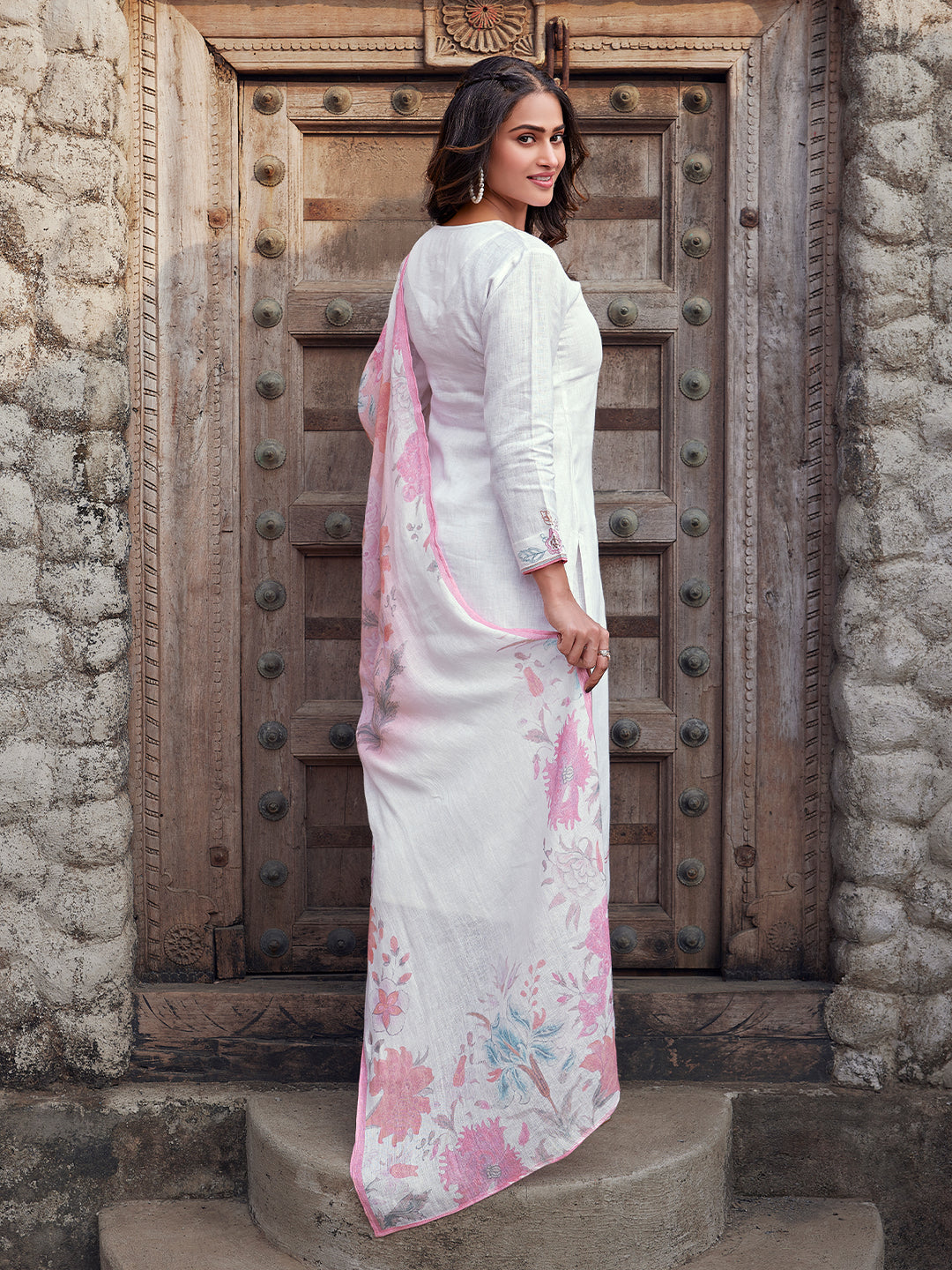Pearl White Linen Suit Set