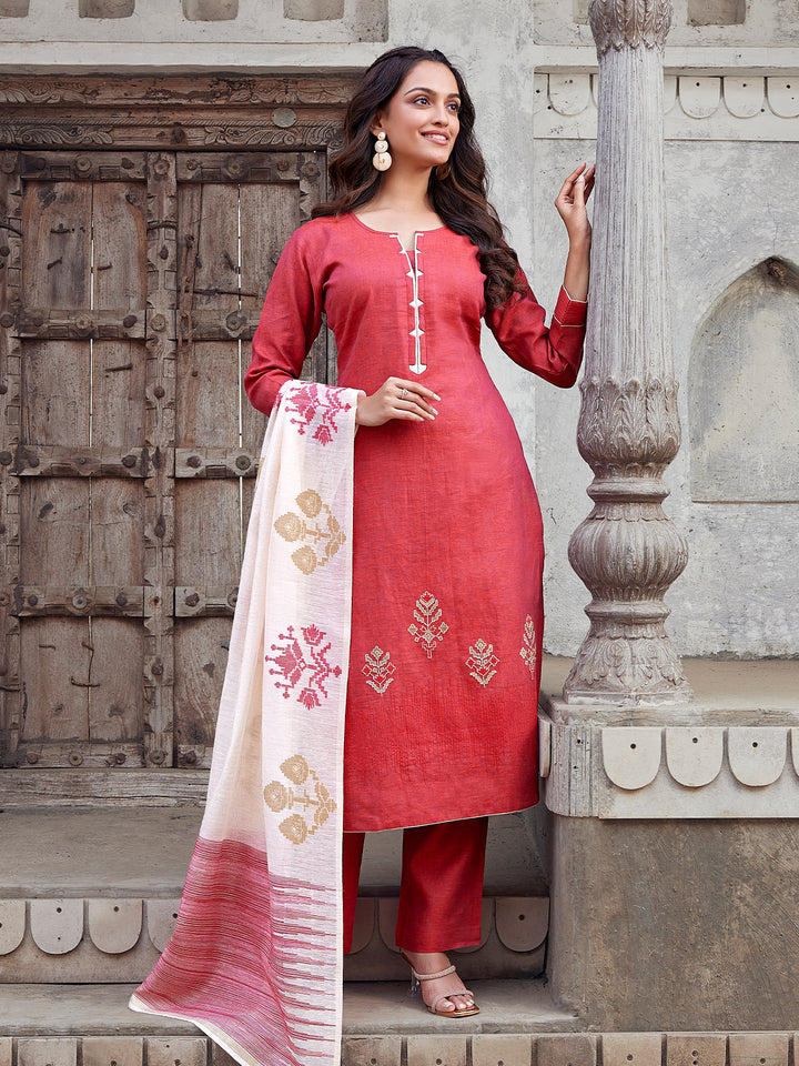 Crimson Red Linen Suit Set