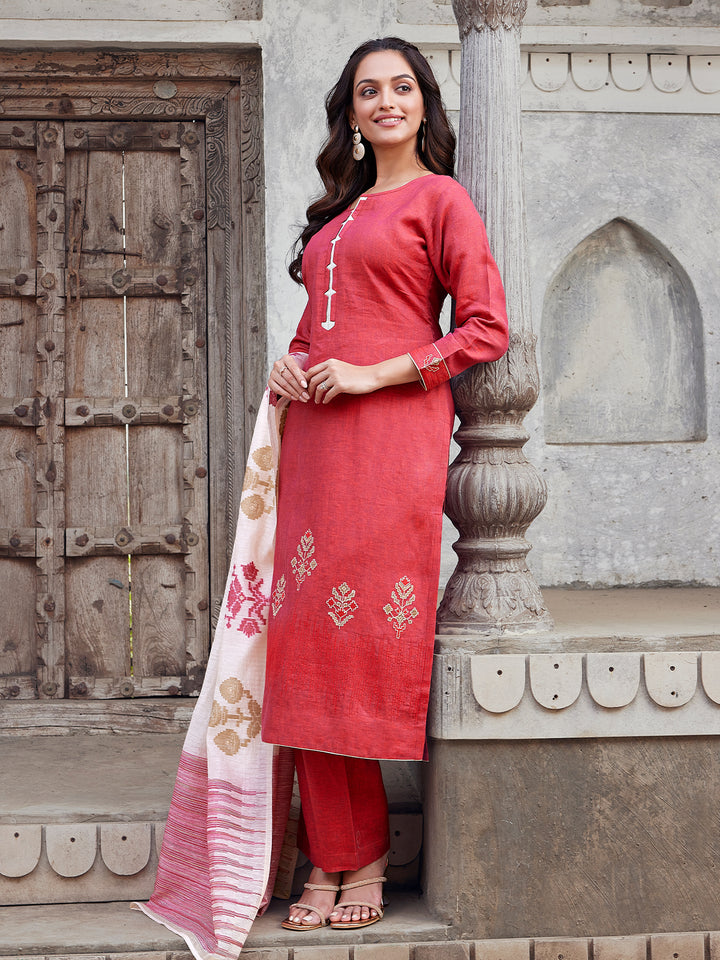 Crimson Red Linen Suit Set