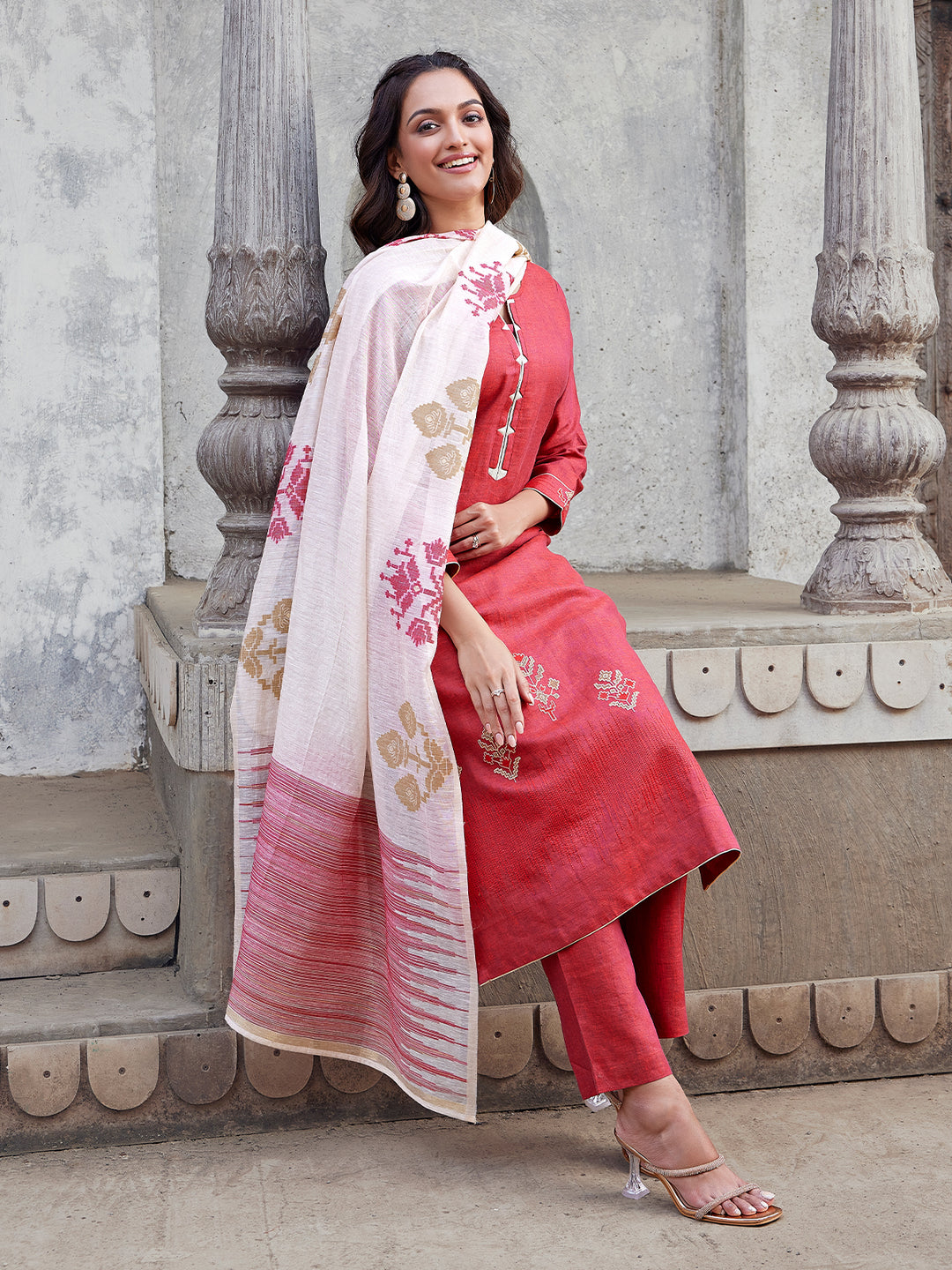 Crimson Red Linen Suit Set