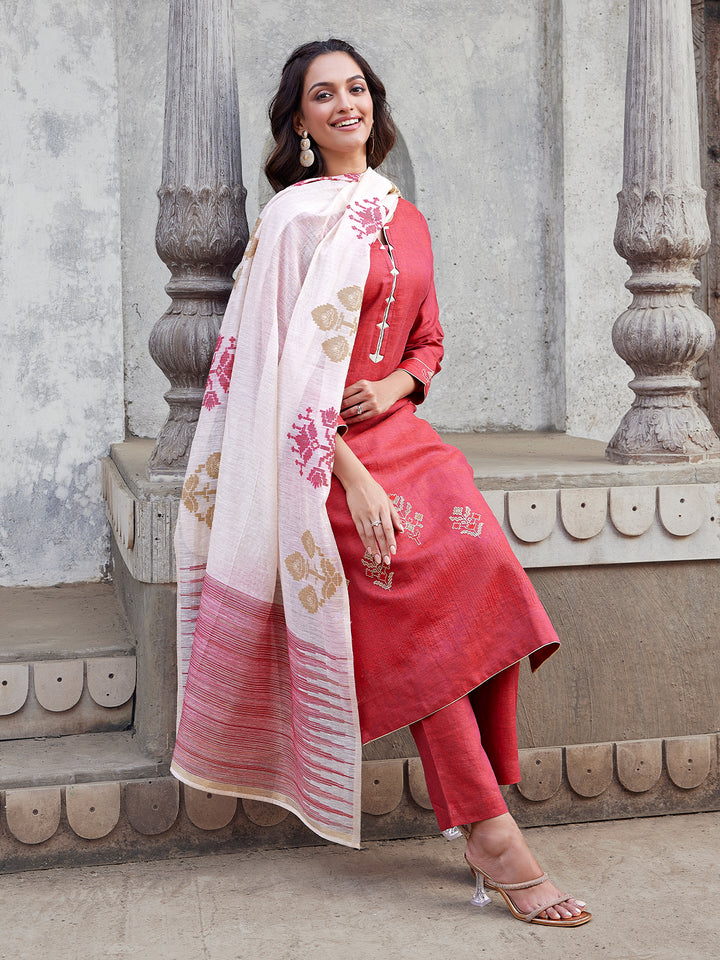 Crimson Red Linen Suit Set
