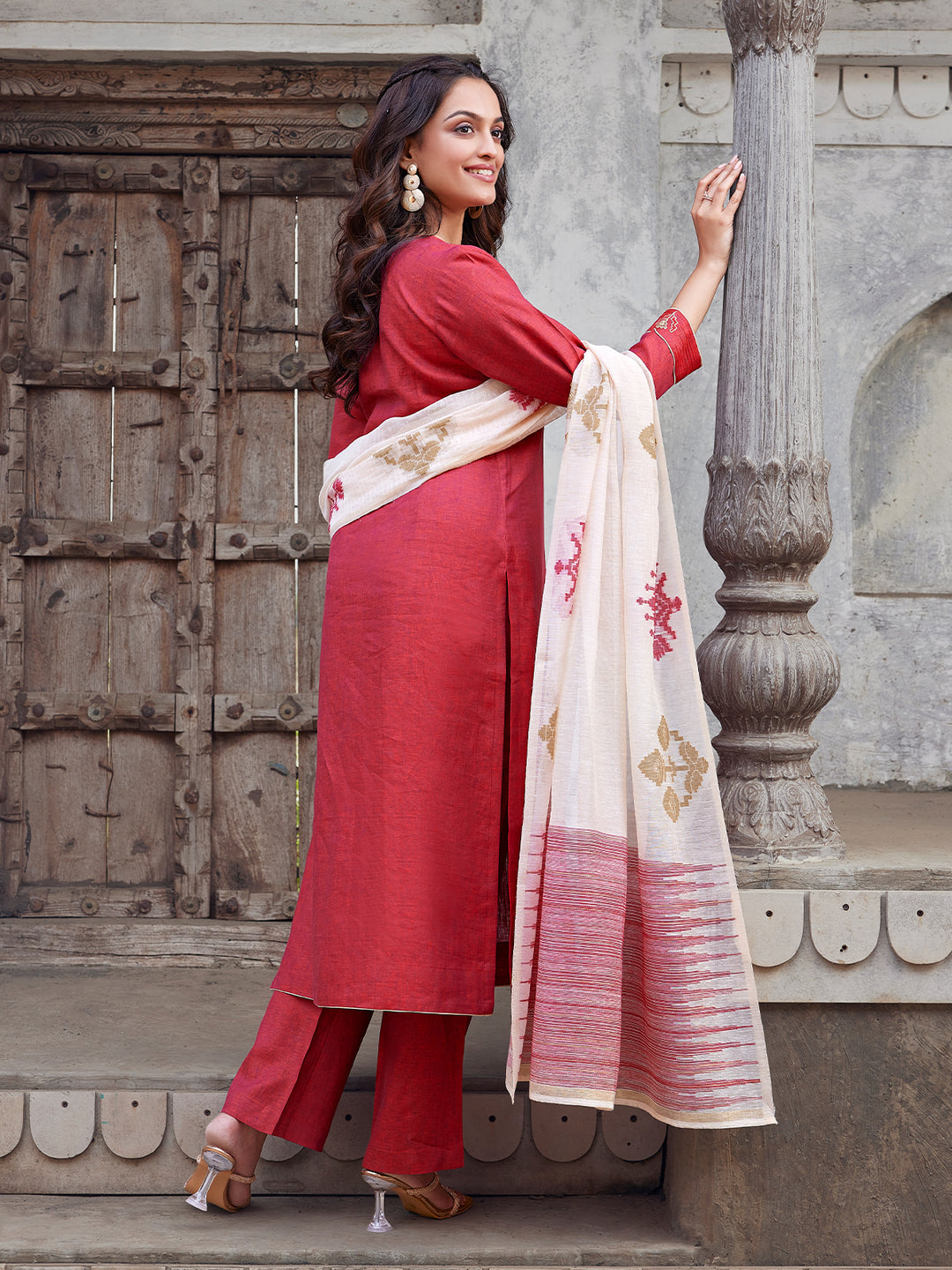 Crimson Red Linen Suit Set