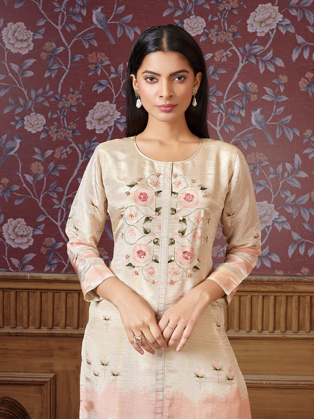 Cream Floral Print Kurti