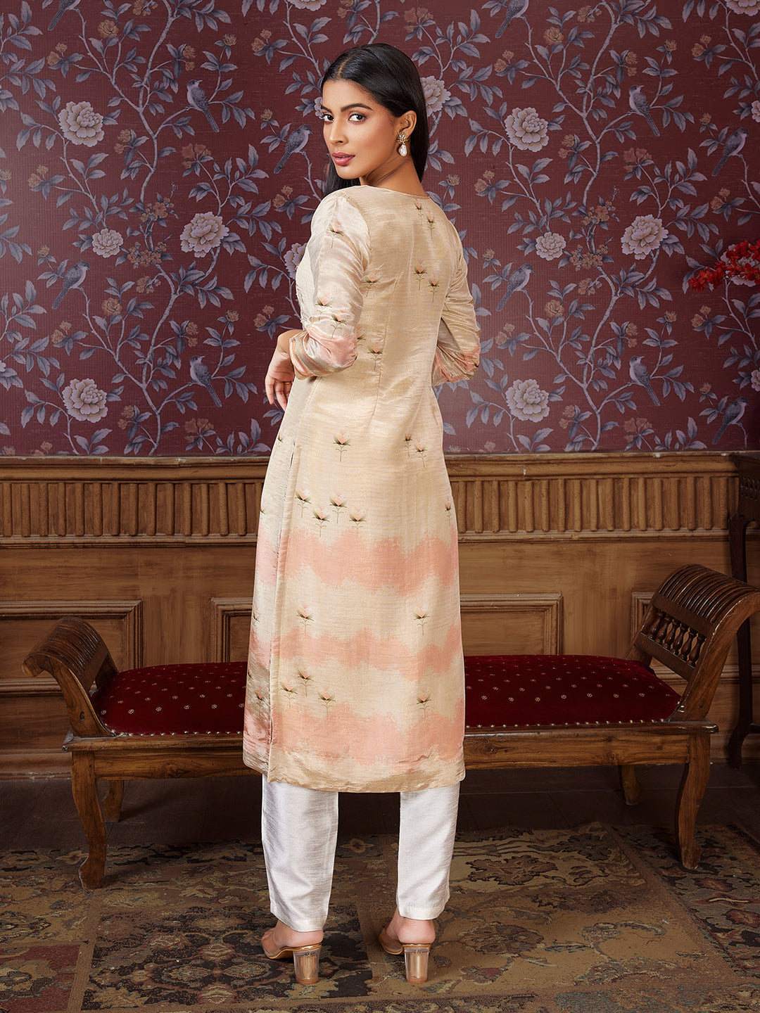 Cream Floral Print Kurti