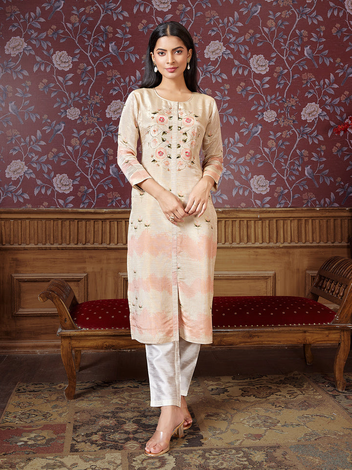 Cream Floral Print Kurti