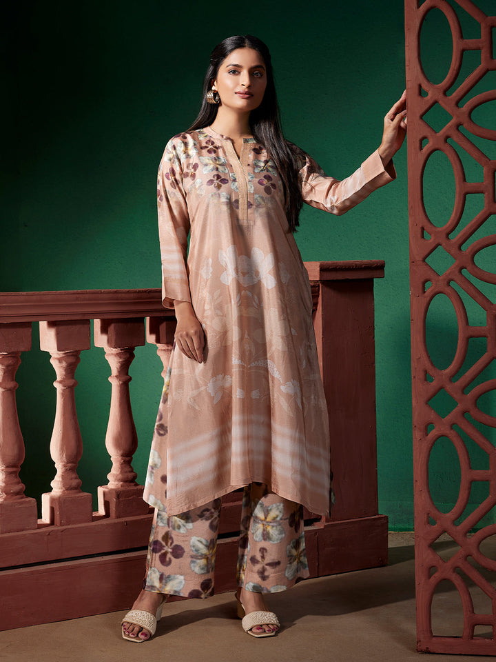 Mocha Floral Silk Co-Ord Set