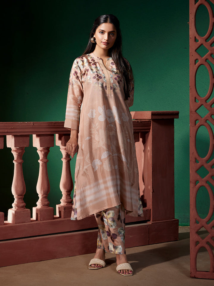 Mocha Floral Silk Co-Ord Set