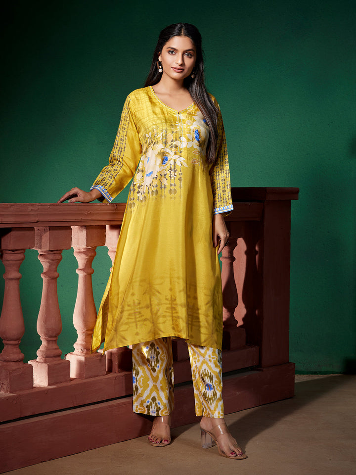 Marigold Yellow Floral Silk Co-Ord Set