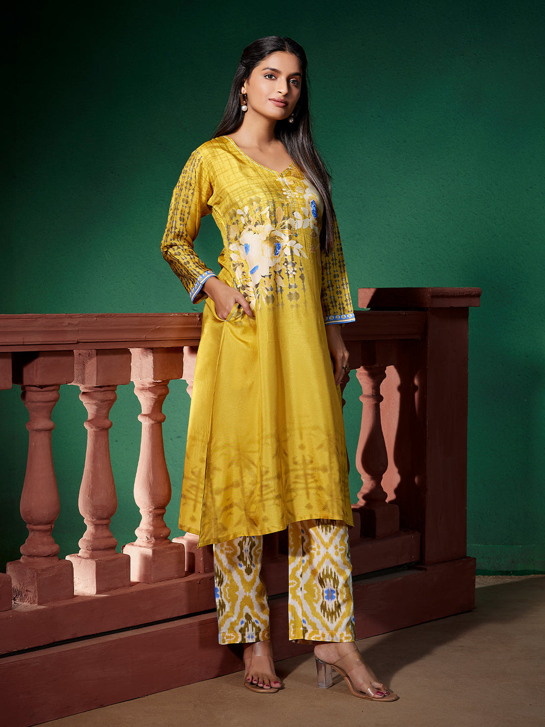 Marigold Yellow Floral Silk Co-Ord Set