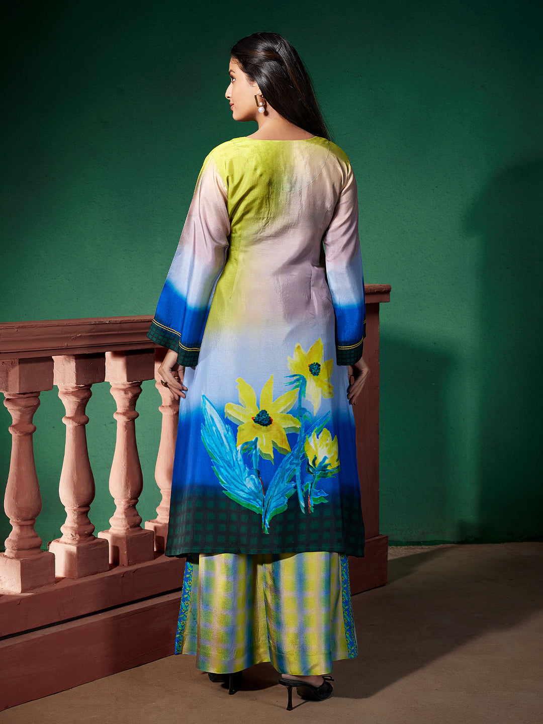 Lime Green Floral Silk Co-Ord Set