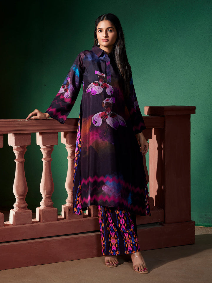 Midnight Floral Silk Co-Ord Set