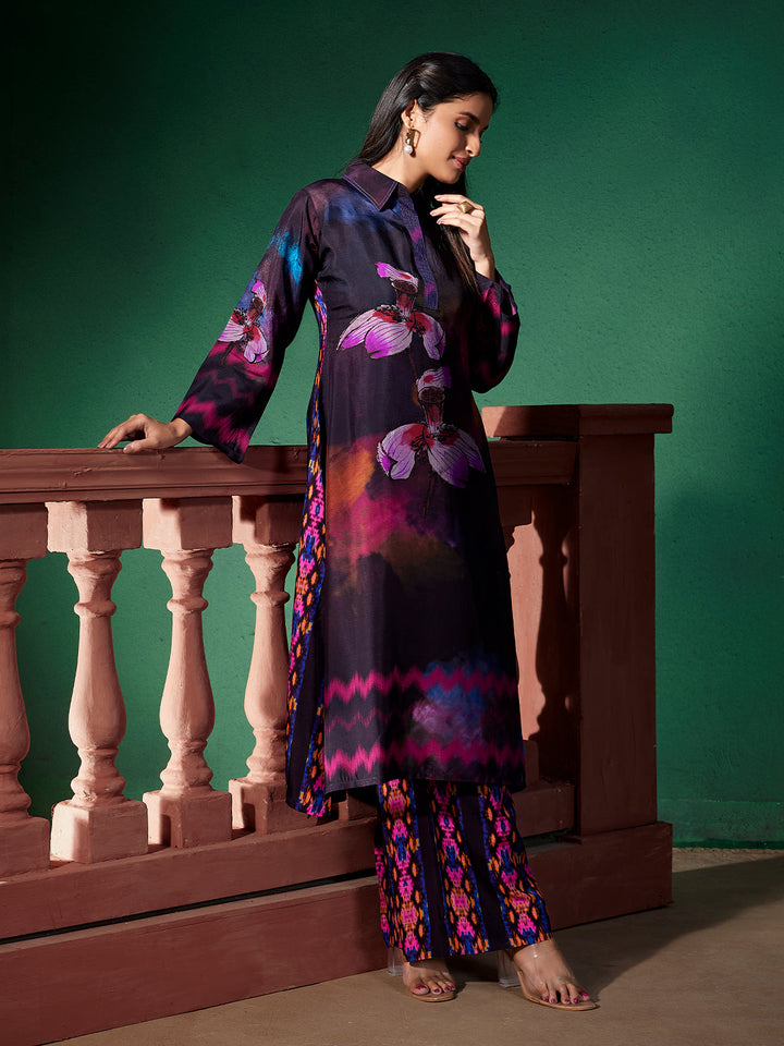 Midnight Floral Silk Co-Ord Set