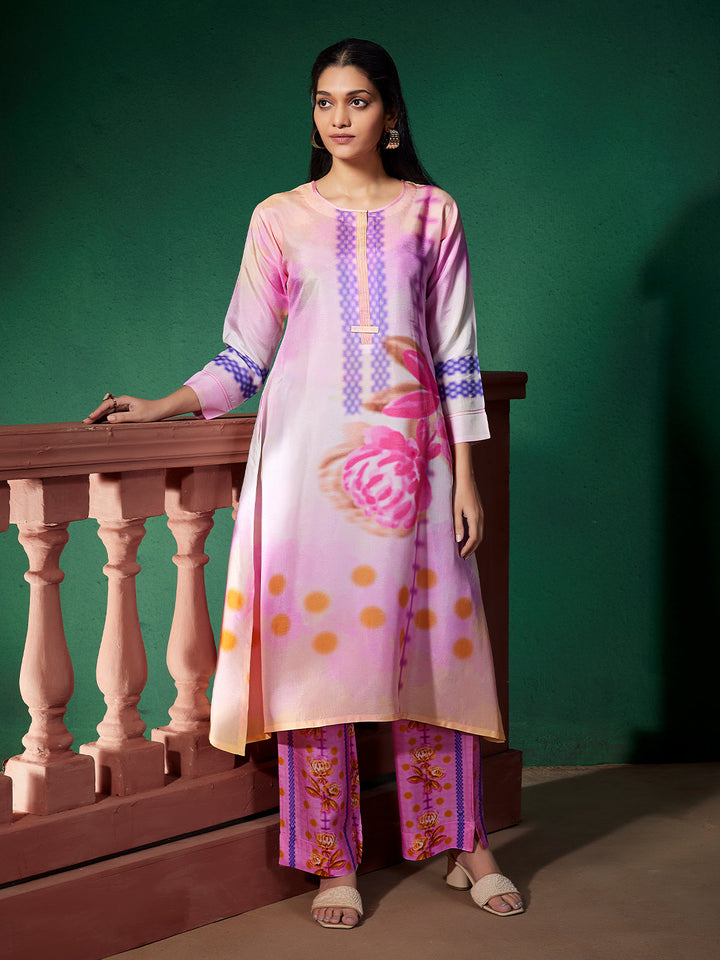 Soft Blush Floral Silk Co-Ord Set