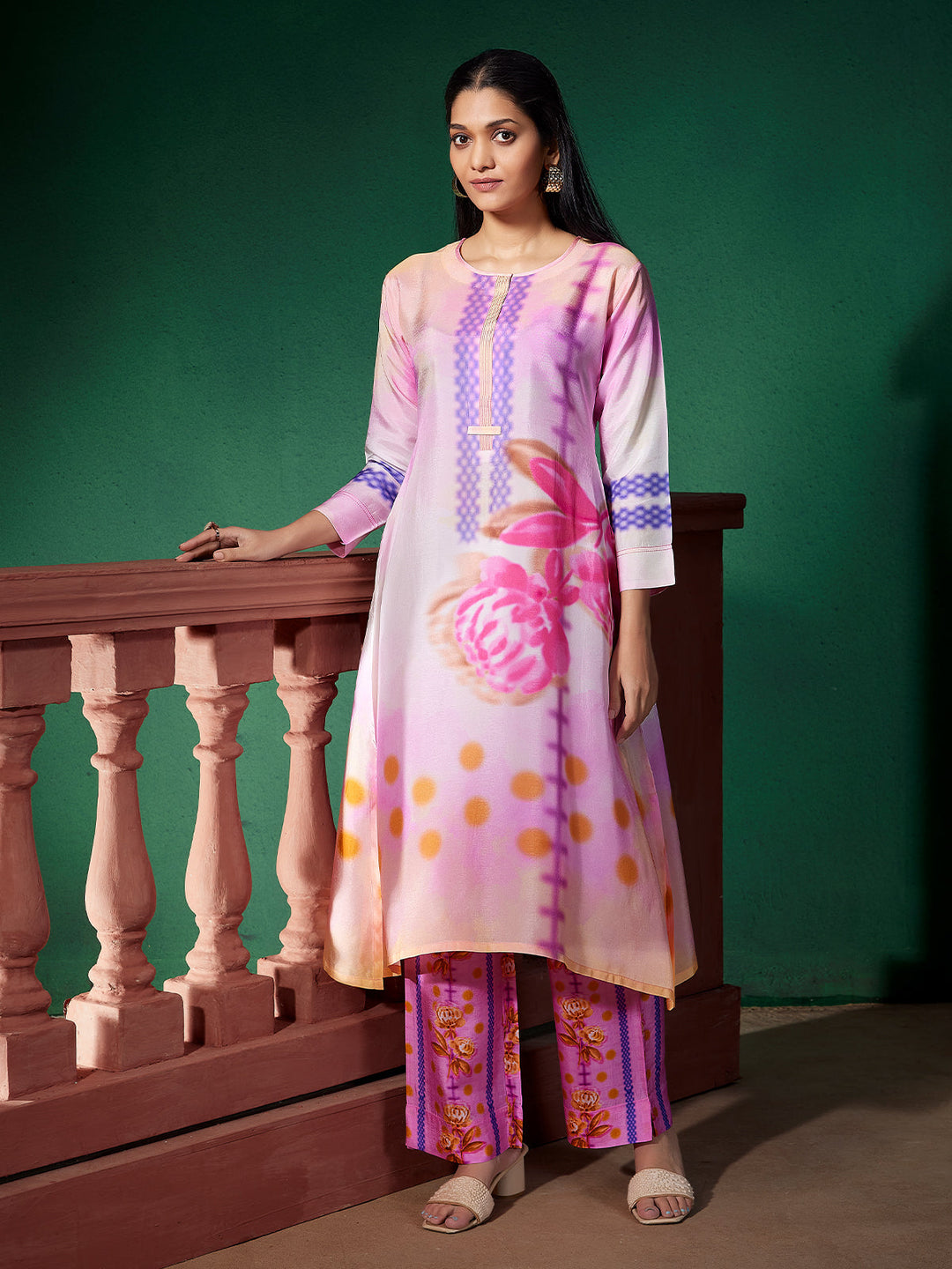 Soft Blush Floral Silk Co-Ord Set