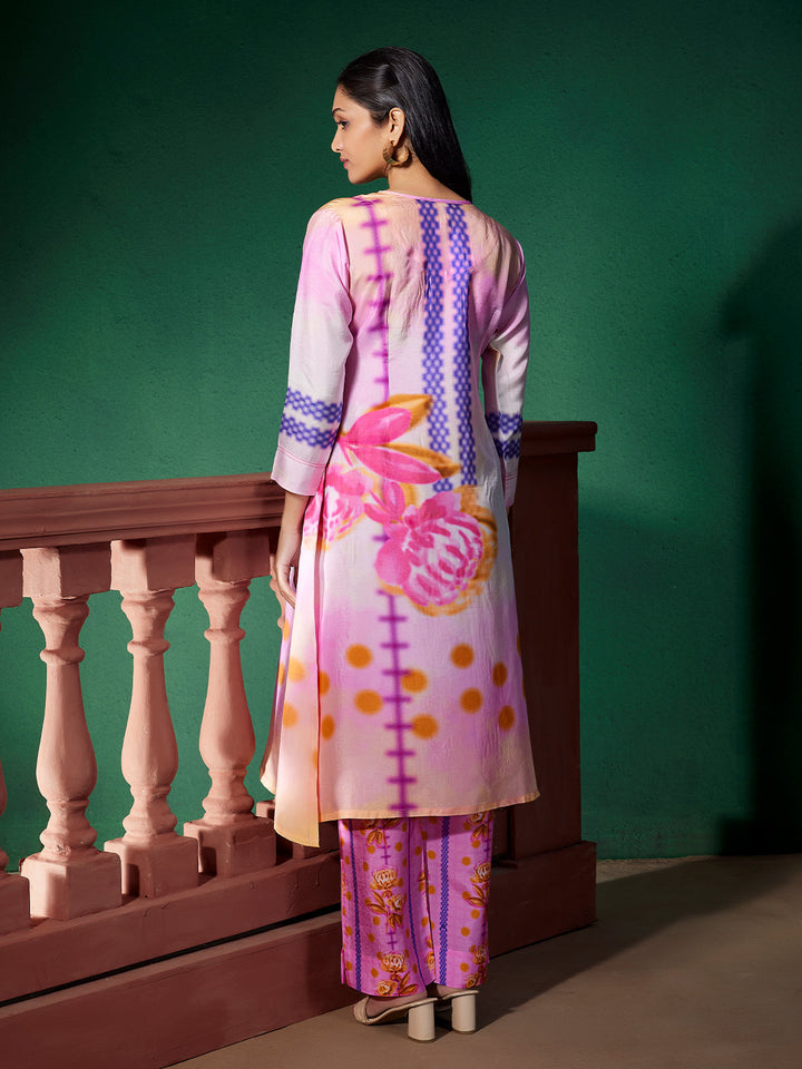 Soft Blush Floral Silk Co-Ord Set