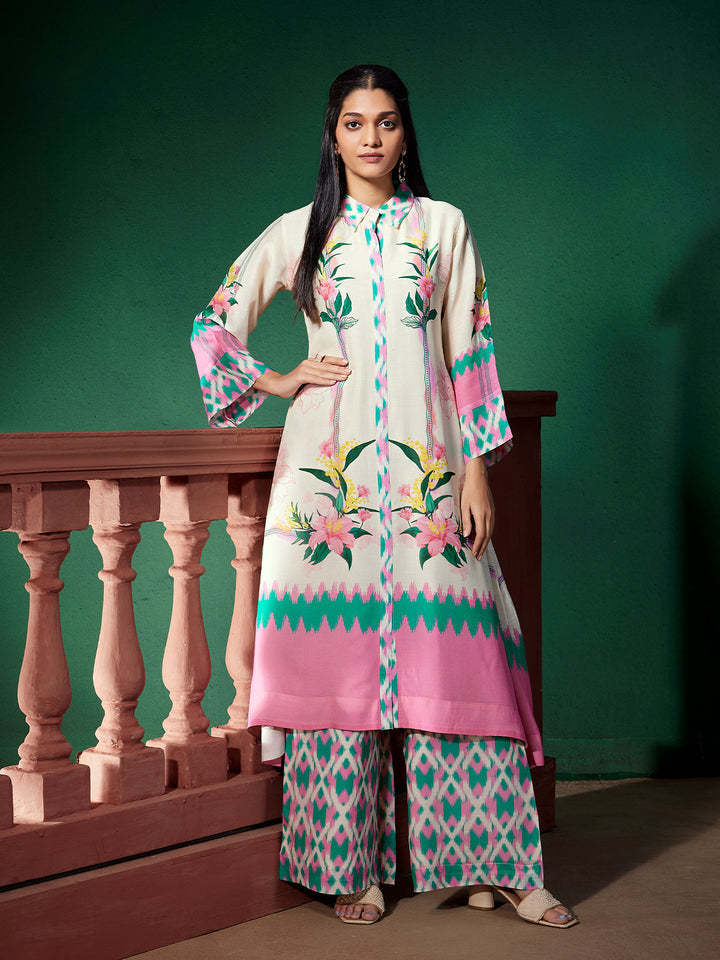 Ivory Floral Silk Co-Ord Set