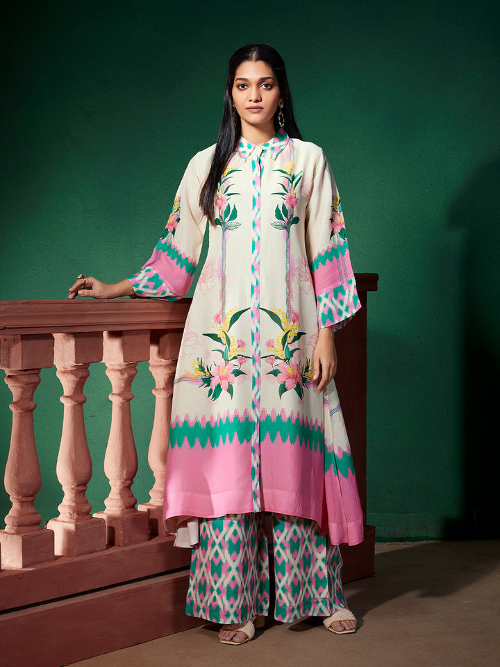 Ivory Floral Silk Co-Ord Set