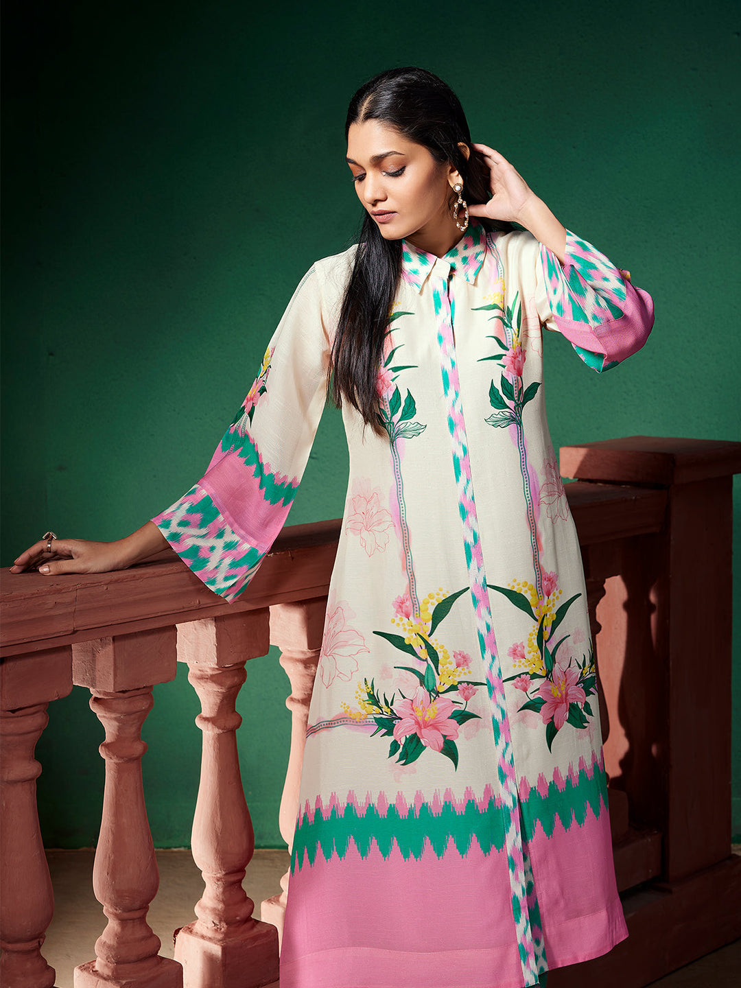 Ivory Floral Silk Co-Ord Set