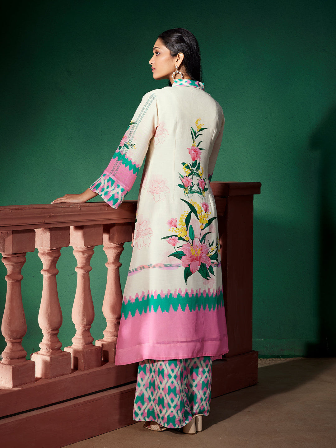 Ivory Floral Silk Co-Ord Set