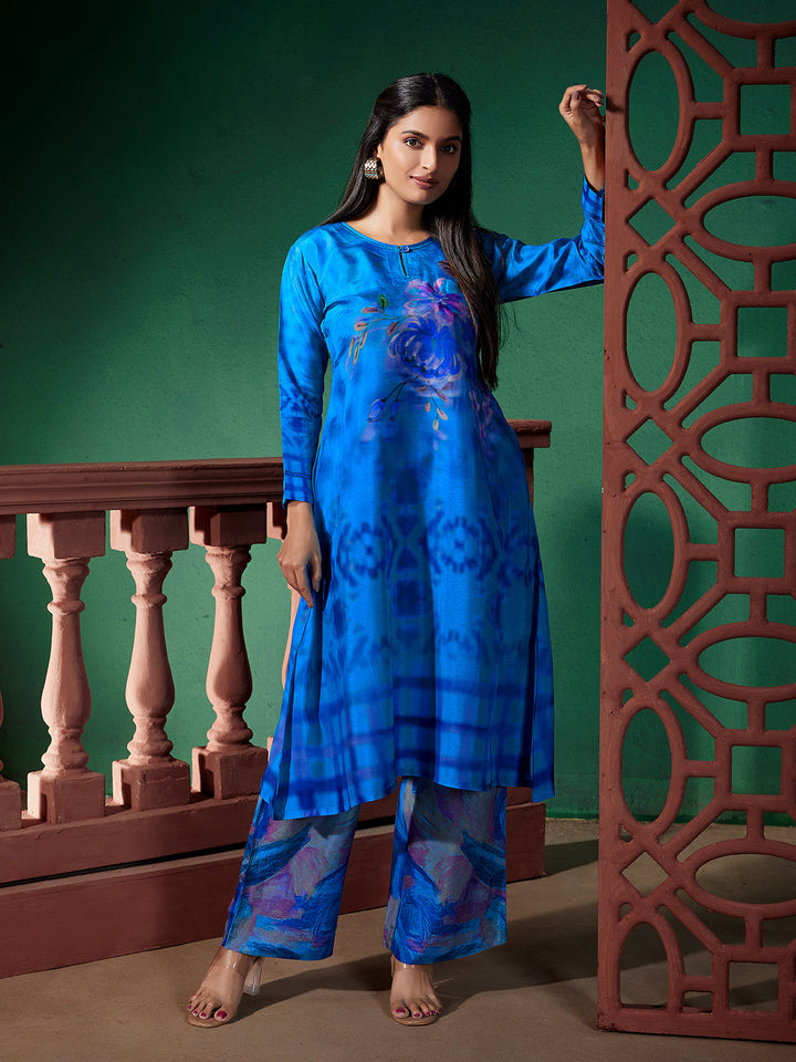 Serene Blue Floral Silk Co-Ord Set