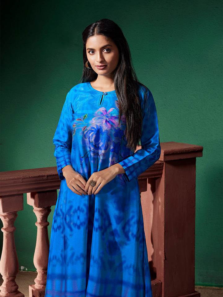 Serene Blue Floral Silk Co-Ord Set