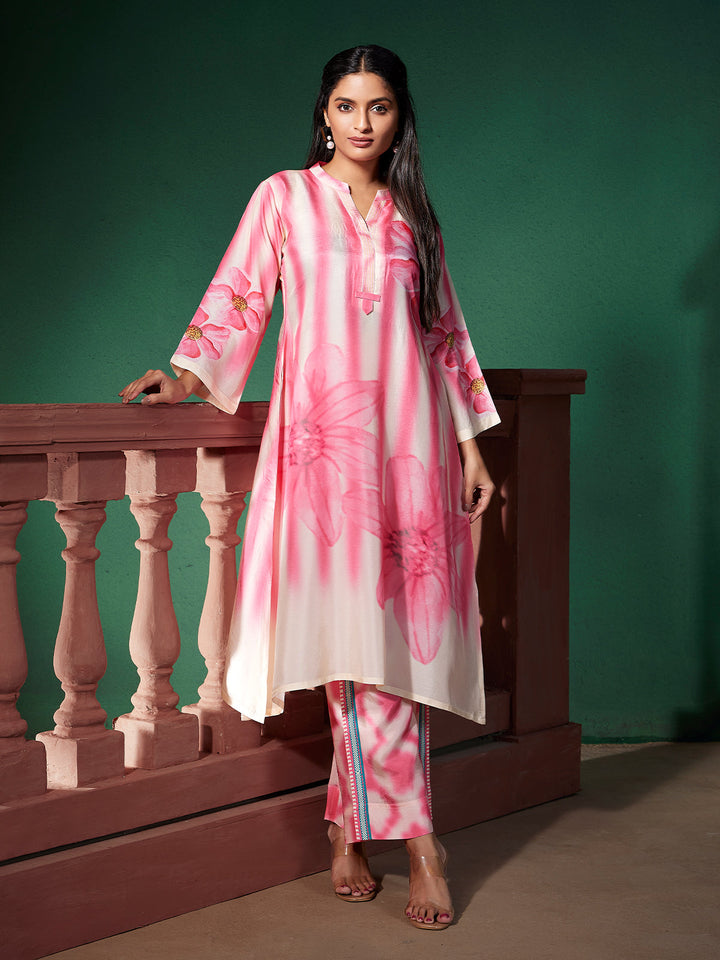 Blush Pink Floral Silk Co-Ord Set