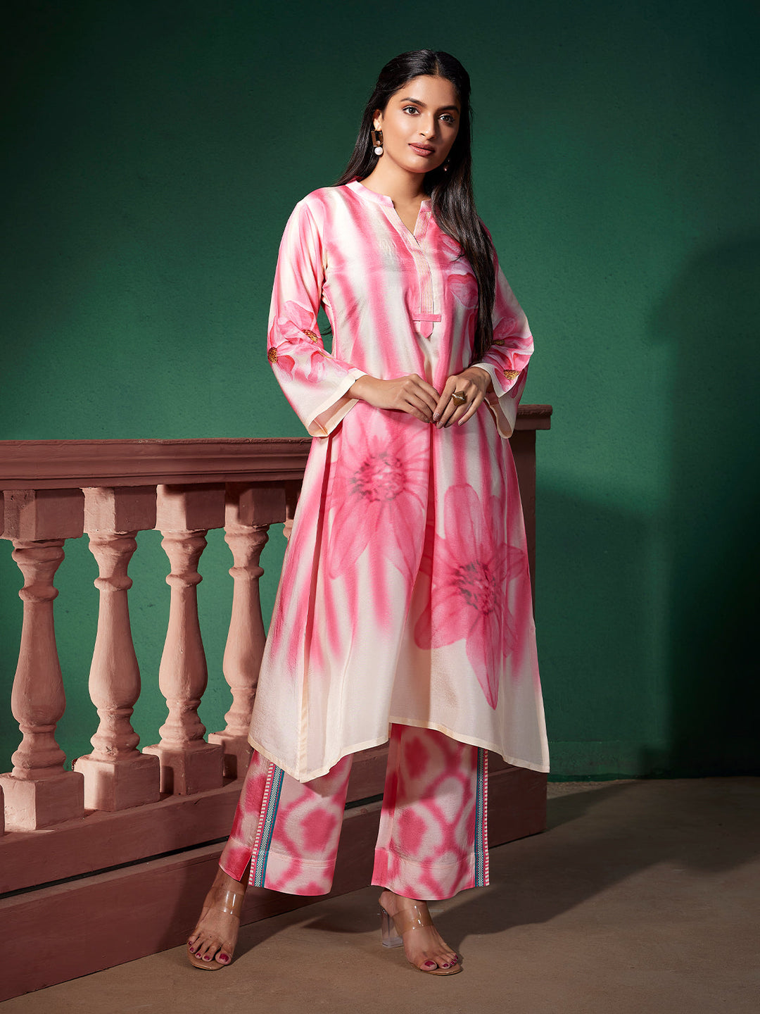 Blush Pink Floral Silk Co-Ord Set