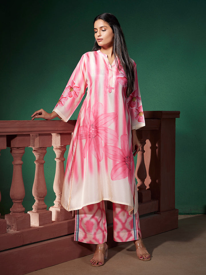 Blush Pink Floral Silk Co-Ord Set